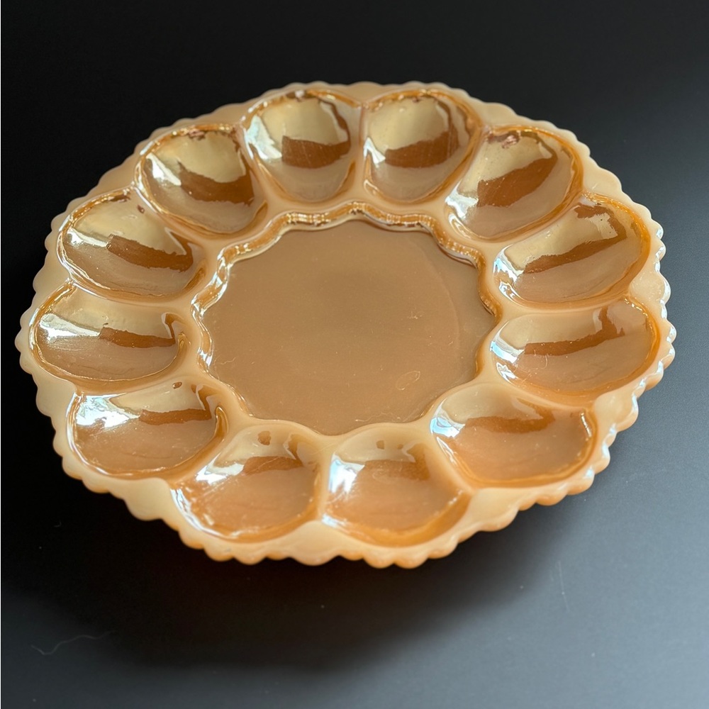 Vintage Fire King Peach Lusterware Deviled Egg Platter 1960s